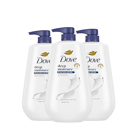 (3 pack) Dove Body Wash with Pump for 24hr Lotion-Soft Skin Deep Moisture Moisturizing Skin Cleanser with No Sulfates No Parabens, 30.6 fl oz