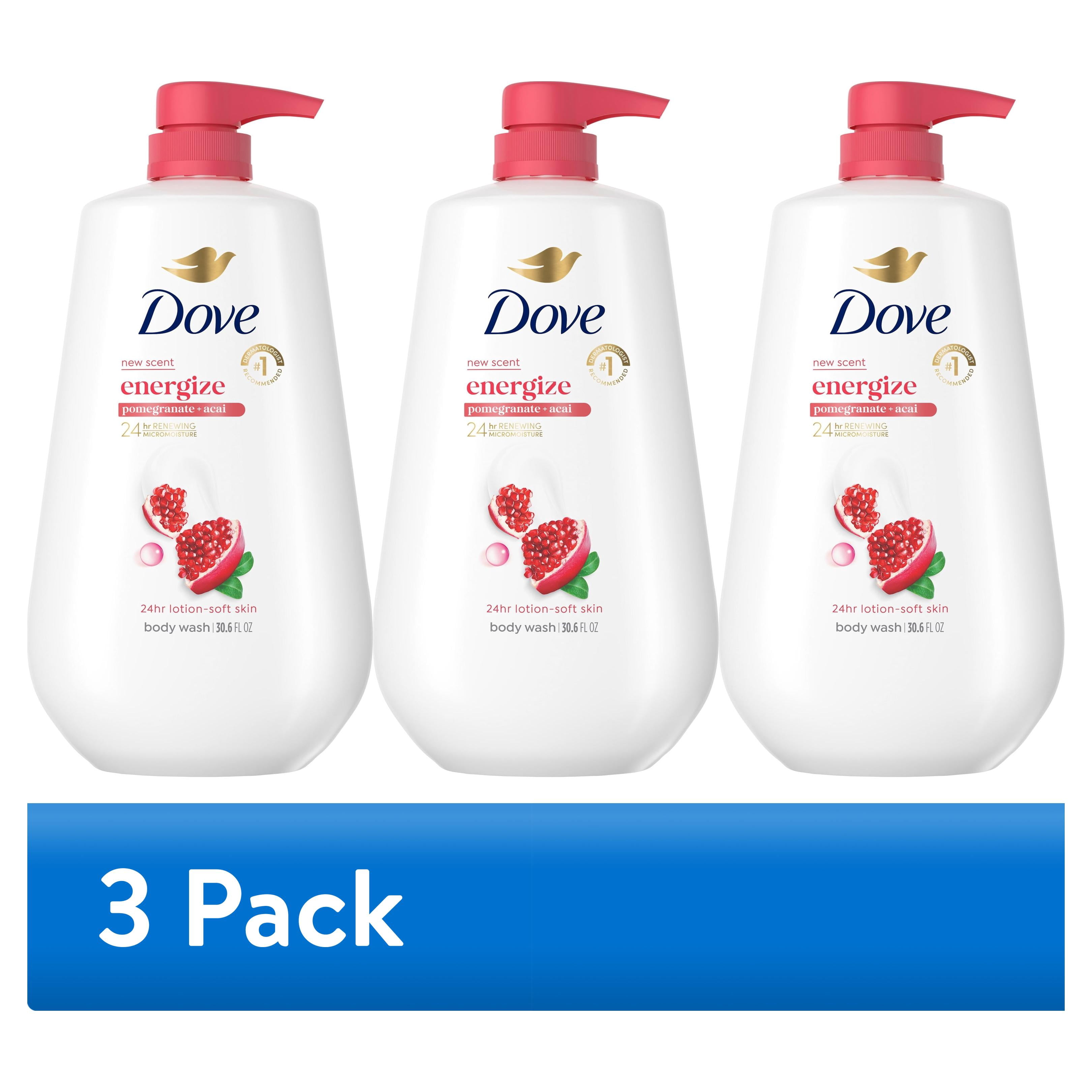 (3 pack) Dove Body Wash with Pump for 24hr Lotion-Soft Skin Rejuvenating Pomegranate & Hibiscus Moisturizing Skin Cleanser with No Sulfates No Parabens, 30.6 fl oz