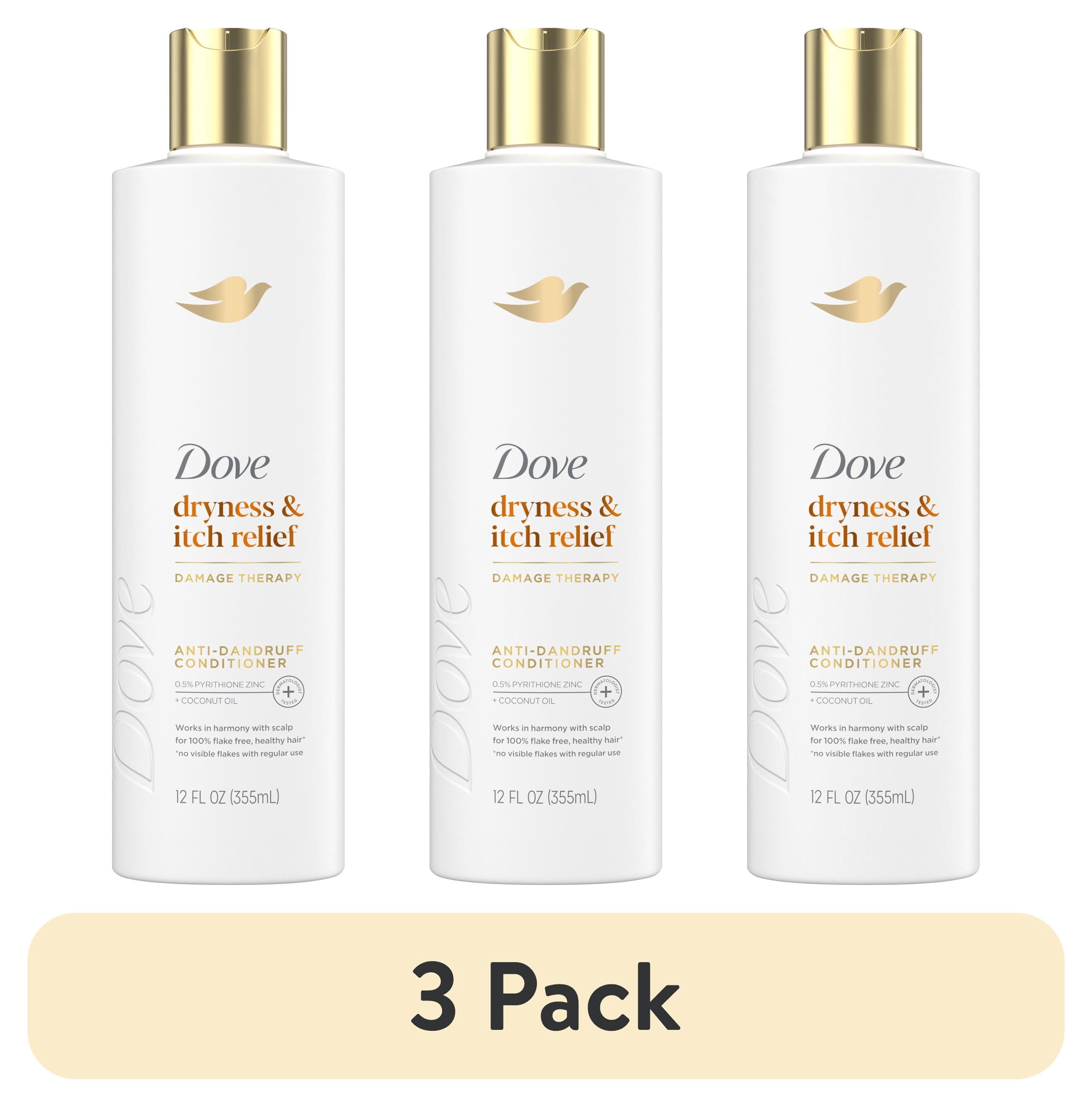 (3 pack) Dove Damage Therapy Derma Conditioner for Flaky Scalp Dryness + Itch with Pyrithione Zinc and Coconut Oil, 12 Fl Oz