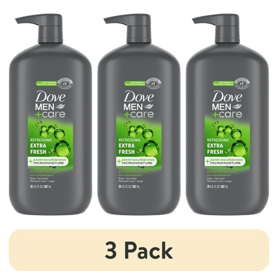 (3 pack) Dove Men+Care Extra Fresh Refreshing Hydrating Face and Body Wash, 30 fl oz