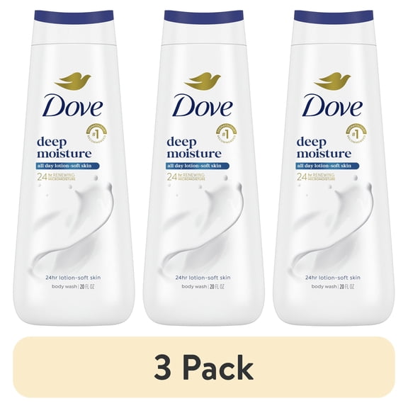 (3 pack) Dove Moisturizing Liquid Body Wash Cleanser for Women Deep Moisture, 20 oz