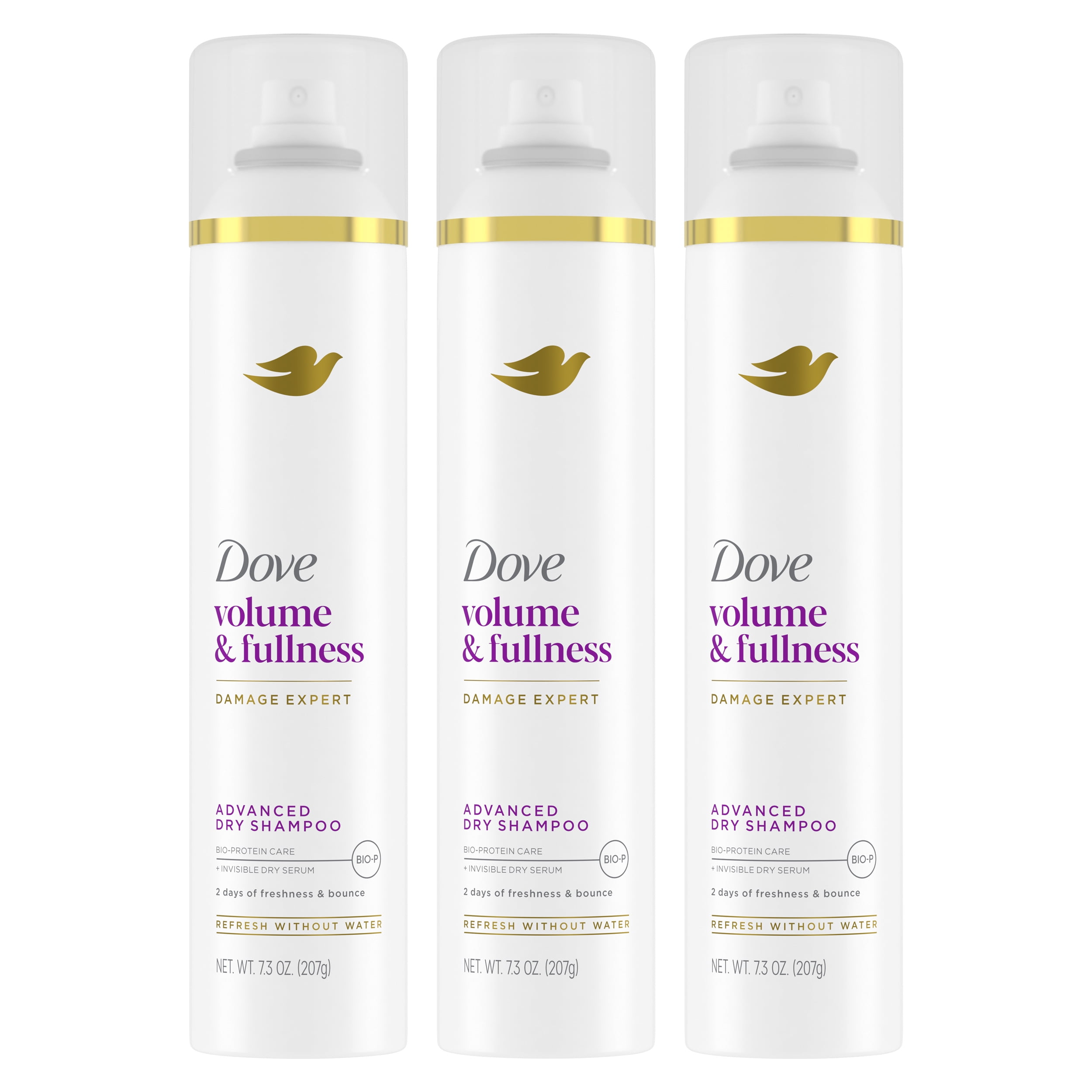 (3 pack) Dove Advanced Advanced Refresh & Revive Flat Hair Without Water Volume & Fullness for 2 Days of Freshness & Bounce, 7.3 oz