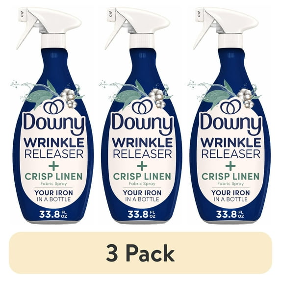 (3 pack) Downy Wrinkle Releaser Spray, Fabric Refreshing and Odor Eliminating, Crisp Linen, Fresh Scent, 33.8 fl oz