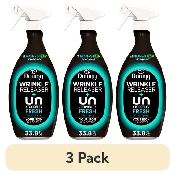 (3 pack) Downy Wrinkle Releaser and Refresher Fabric Spray, Unstopables Fresh Scent, 33.8 fl oz