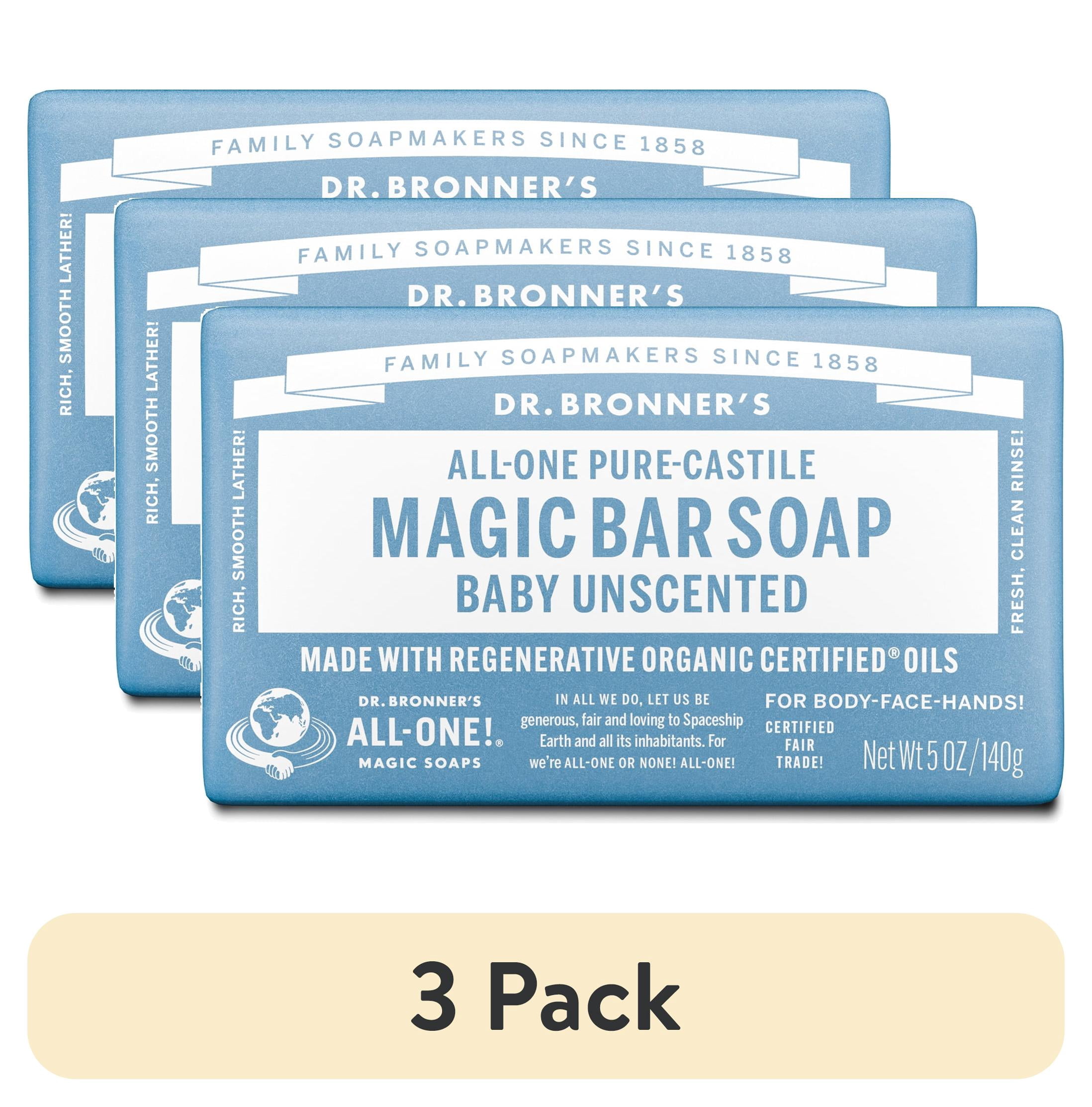 (3 pack) Dr.Bronner's Magic Bar Soap, Baby Unscented, Pure-Castile Soap, 5 oz