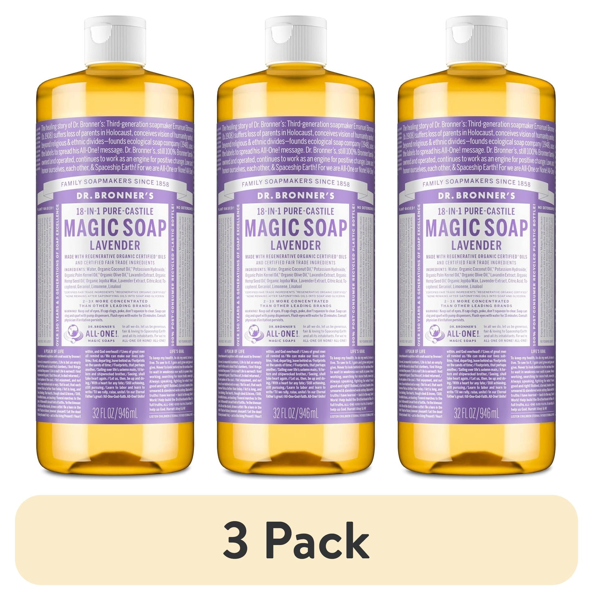 (3 pack) Dr. Bronner's Magic Soap - Lavender - Pure-Castile Liquid Soap - 32 fl oz – for face, body wash, hands