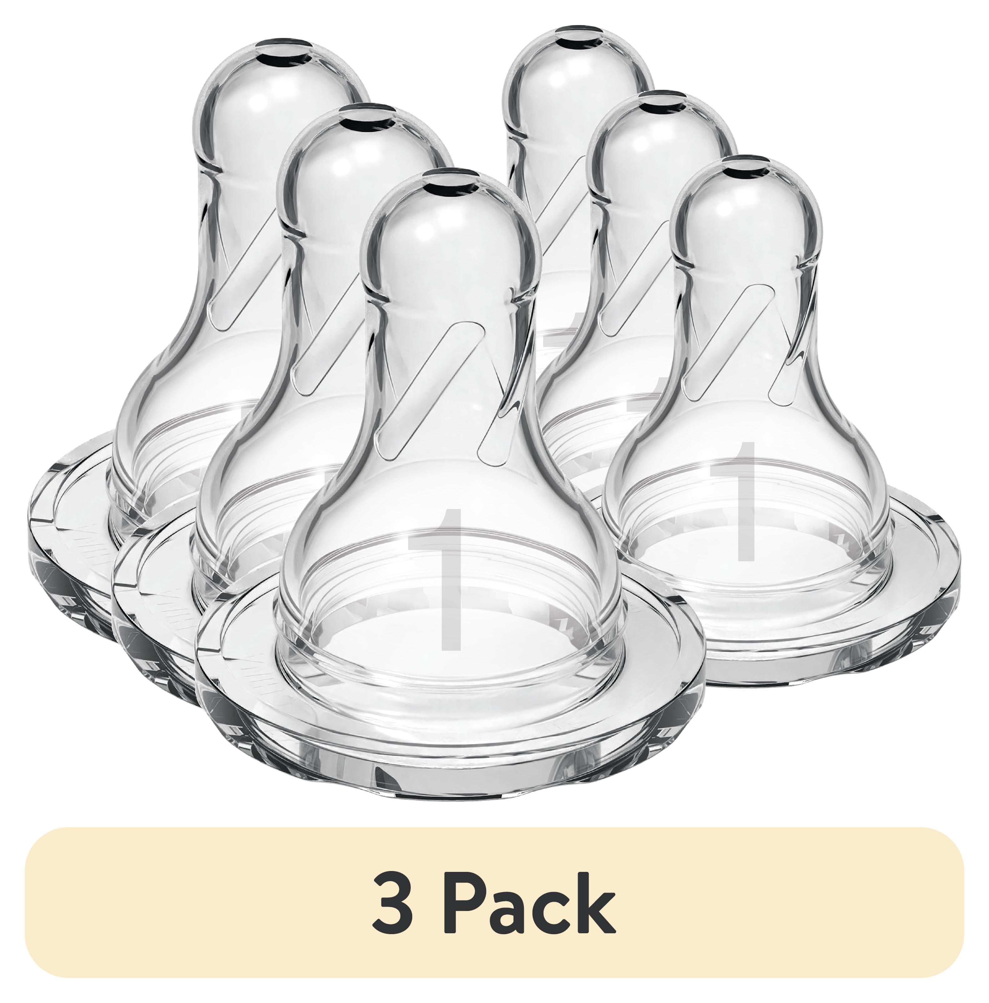 (3 pack) Dr. Brown's Natural Flow Level 1 Narrow Baby Bottle Silicone Nipple, Slow Flow, 0m+, 100% Silicone Bottle Nipple, 2-Pack