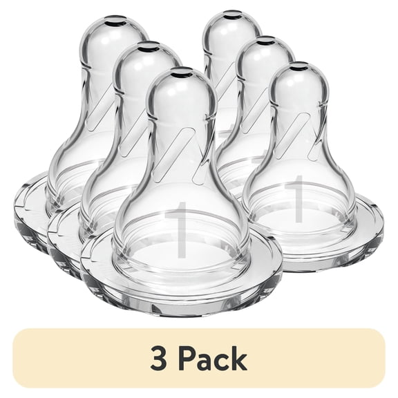 (3 pack) Dr. Brown's Natural Flow Level 1 Narrow Baby Bottle Silicone Nipple, Slow Flow, 0m+, 100% Silicone Bottle Nipple, 2-Pack