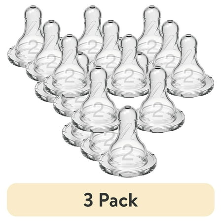 (3 pack) Dr. Brown's Natural Flow Level 2 Narrow Baby Bottle Nipple, Medium Flow, 3m+, 100% Silicone, 6 Pack