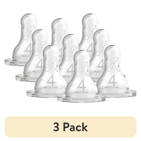 (3 pack) Dr. Brown's Natural Flow Level 4, Narrow Baby Bottle Nipple, Fast Flow, 9m+, 100% Silicone, 6 Pack
