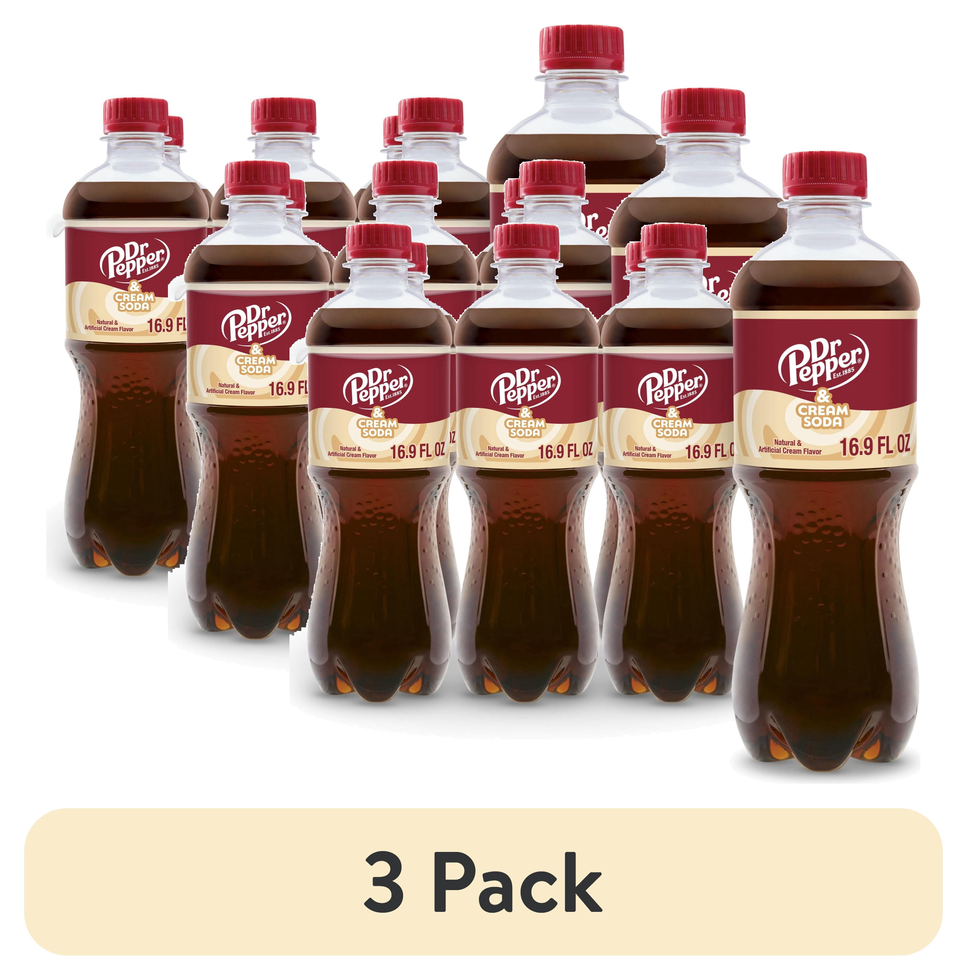 (3 pack) Dr Pepper & Cream Soda Pop, 16.9 fl oz, 6 Pack Bottles