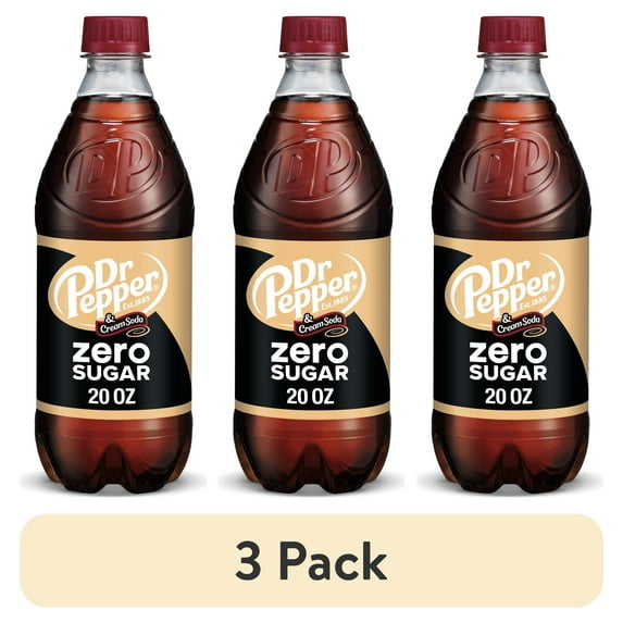 (3 pack) Dr Pepper & Cream Zero Sugar Soda Pop, 20 fl oz, Bottle