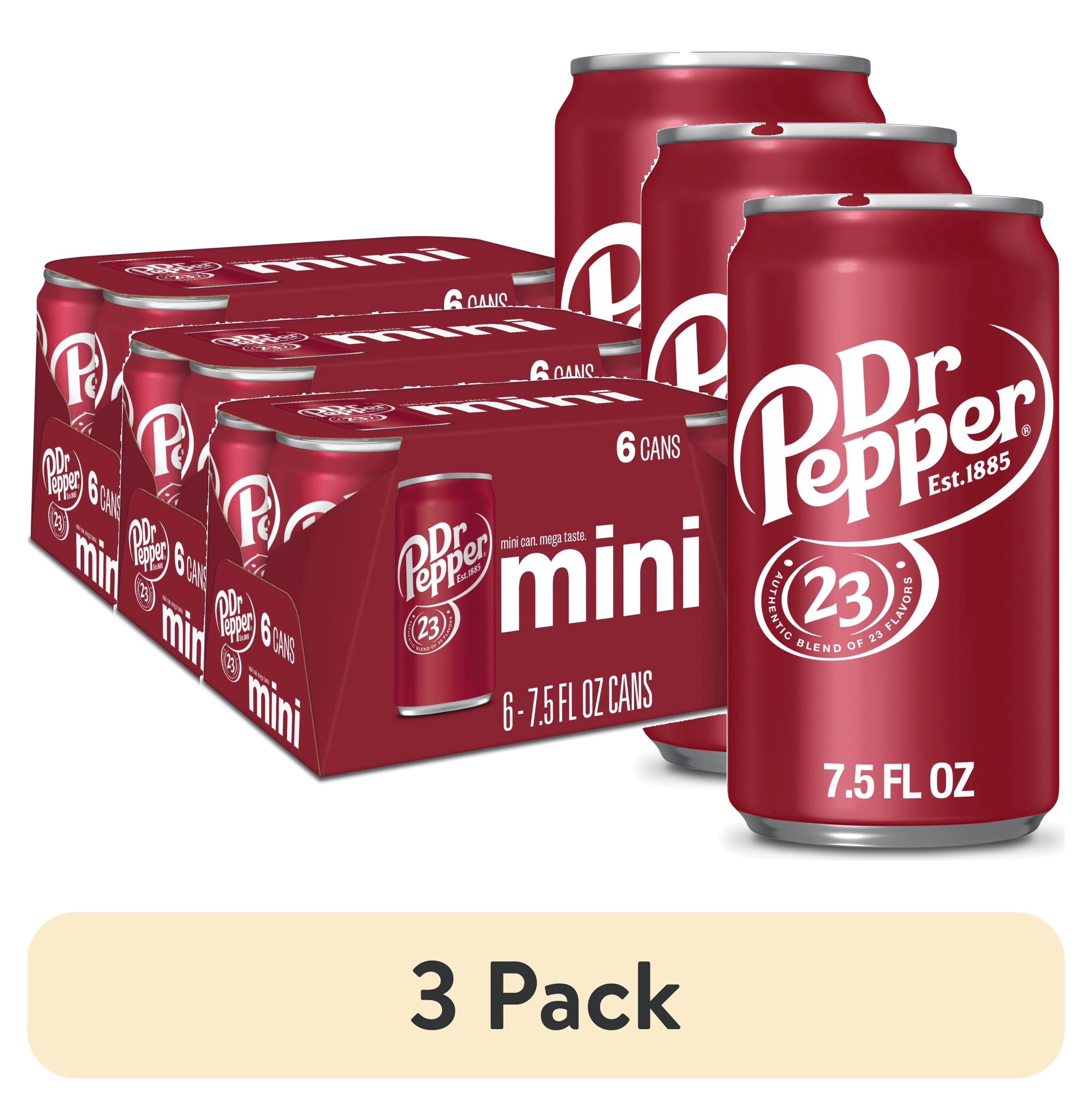 (3 pack) Dr Pepper Soda Pop, 7.5 fl oz, 6 Pack Cans