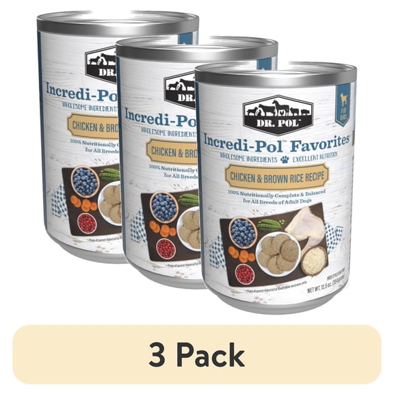(3 pack) Dr. Pol Incredi-Pol Favorites Chicken & Rice Canned Dog Food, 12.5oz.
