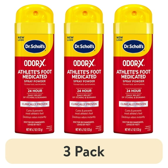 (3 pack) Dr. Scholl's Athlete's Foot Medicated Spray Powder, Unscented, 4.7oz