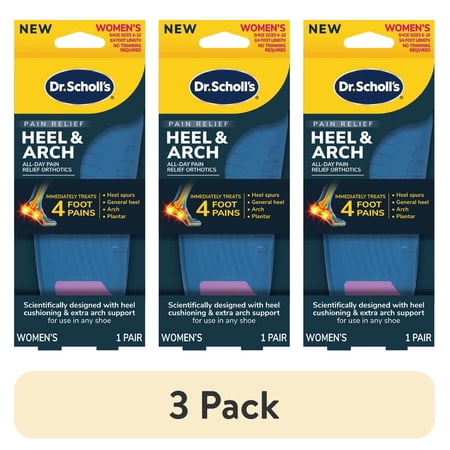 (3 pack) Dr. Scholl's Heel & Arch Pain Relief Orthotics for Women, Size 6-10