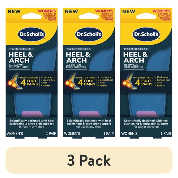 (3 pack) Dr. Scholl's Heel & Arch Pain Relief Orthotics for Women, Size 6-10