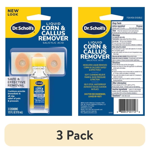 (3 pack) Dr. Scholl's Liquid Corn & Callus Remover with Cushions, 3 fl oz, 4 Piece Set