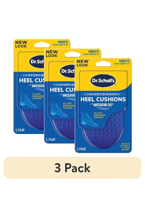 (3 pack) Dr. Scholl's Massaging Gel Advanced Heel Cushions for Men (8-13) Inserts to Relieve Heel Discomfort