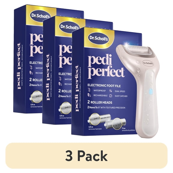(3 pack) Dr. Scholl's Pedi Perfect Electric Foot Callus Remover, Waterproof, Rechargeable with x2 Roller Heads