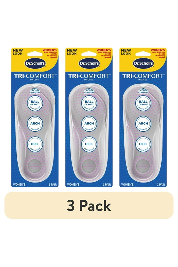 (3 pack) Dr. Scholl's Tri-Comfort Insoles for Women – Targeted Support for Heel, Arch & Ball of Foot – Sizes 6-10
