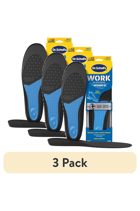 (3 pack) Dr. Scholl's Work Massaging Gel Advanced Insoles, 1 Pair (Men's 8-14)