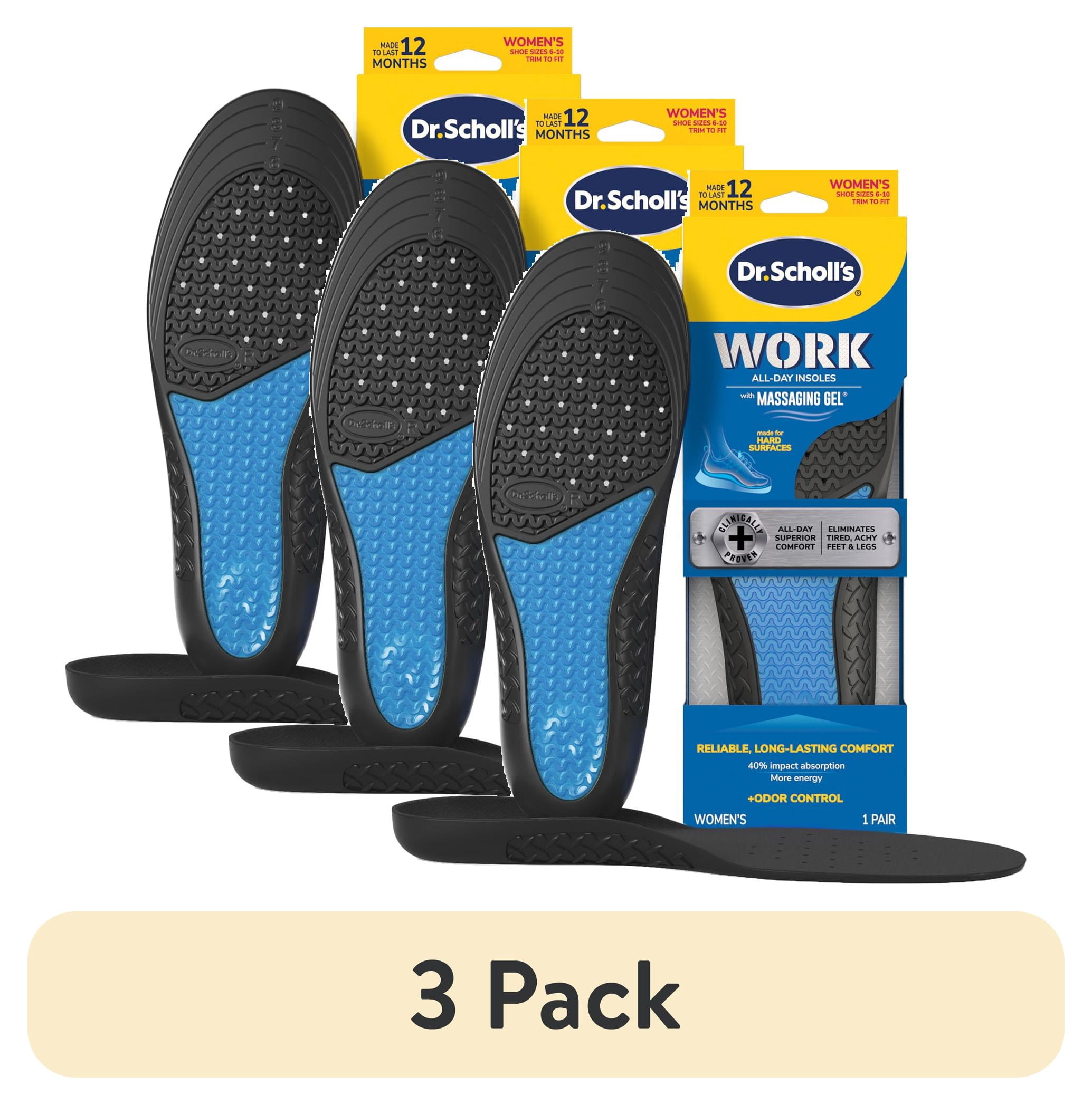 (3 pack) Dr. Scholl's Work Massaging Gel Advanced Insoles for Women, Size 6-10