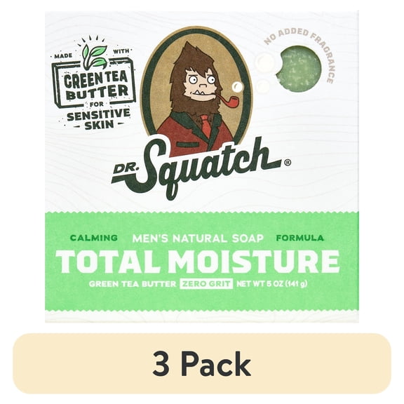 (3 pack) Dr. Squatch Green Tea Butter Total Moisture Natural Bar Soap for Men, 5 oz