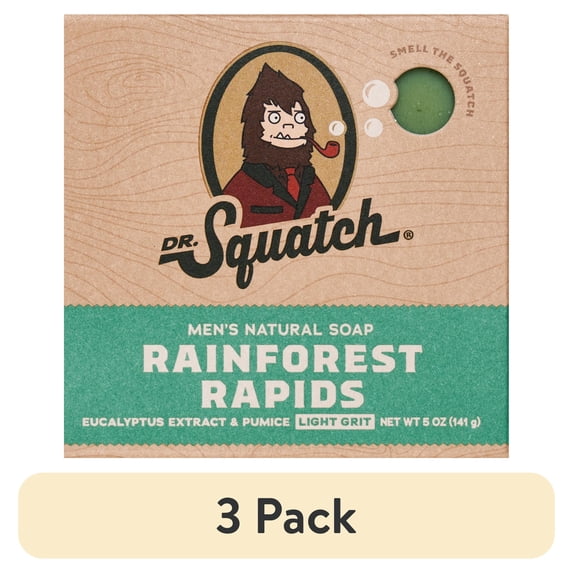 (3 pack) Dr. Squatch Men's Soap, Natural Bar Soap for Men, Rainforest Rapids, 5 oz