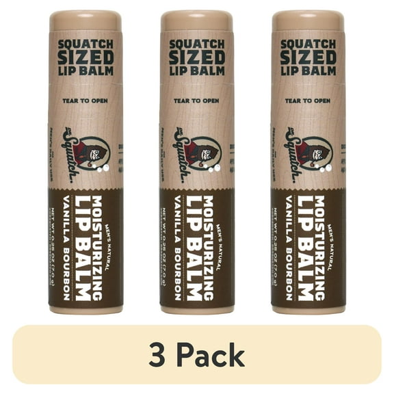 (3 pack) Dr. Squatch Vanilla Bourbon Natural Lip Balm for Men, 0.25 oz
