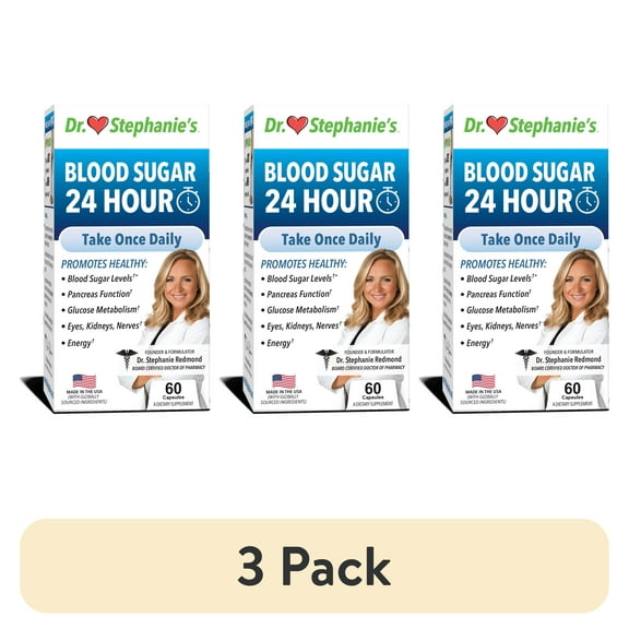 (3 pack) Dr. Stephanie's Blood Sugar 24 Hour Daily Support Supplement - Pancreas Support with Cinnamon