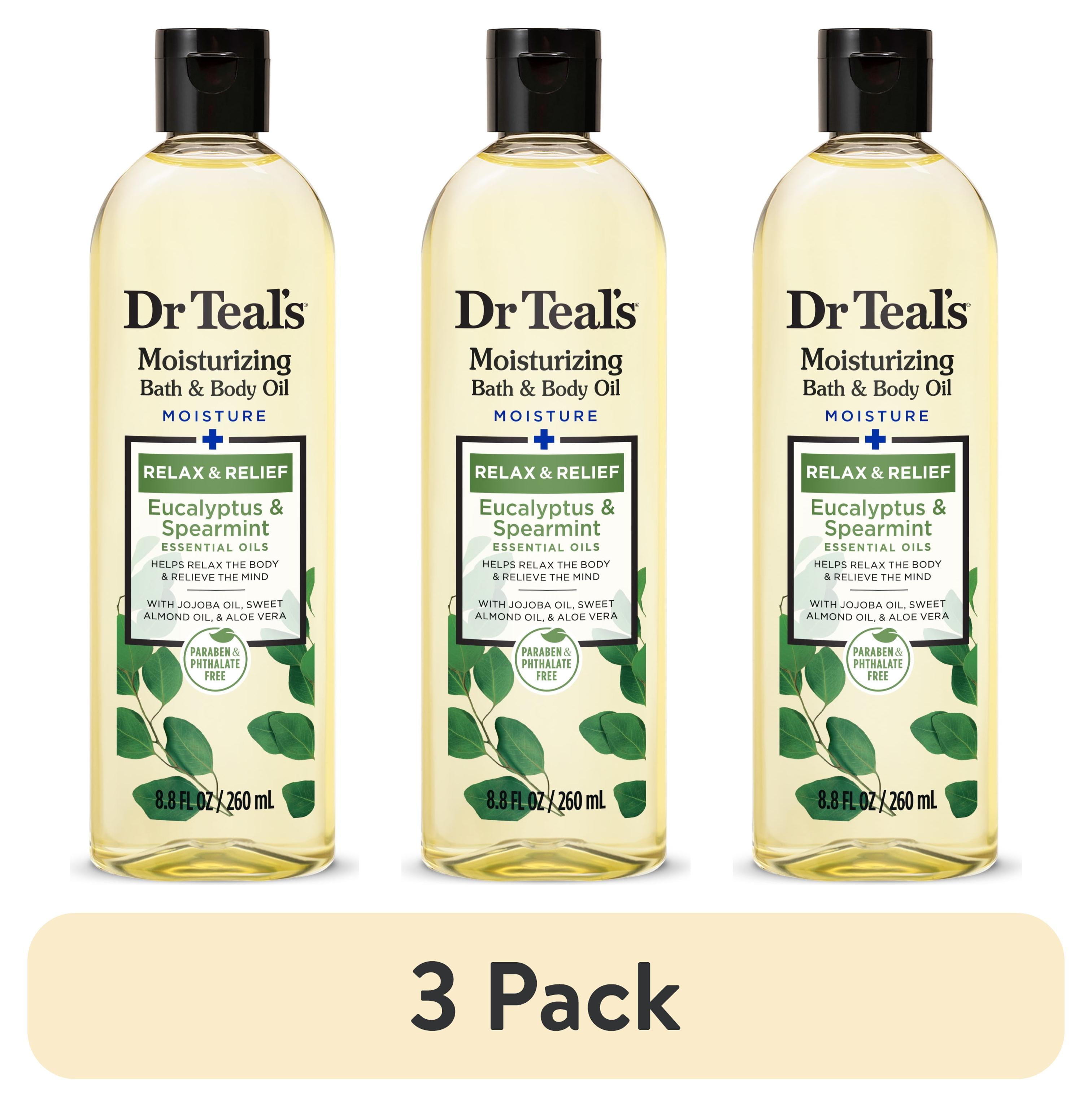 (3 pack) Dr Teal's Relax & Relief Bath & Body Oil with Eucalyptus & Spearmint Essential Oils, 8.8 fl oz