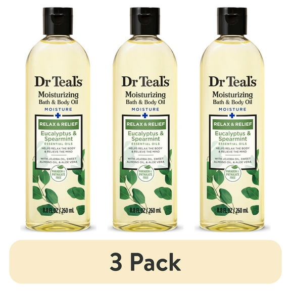(3 pack) Dr Teal's Bath & Body Oil, Moisture + Rejuvenating Eucalyptus & Spearmint Essential Oils, 8.8 fl oz.