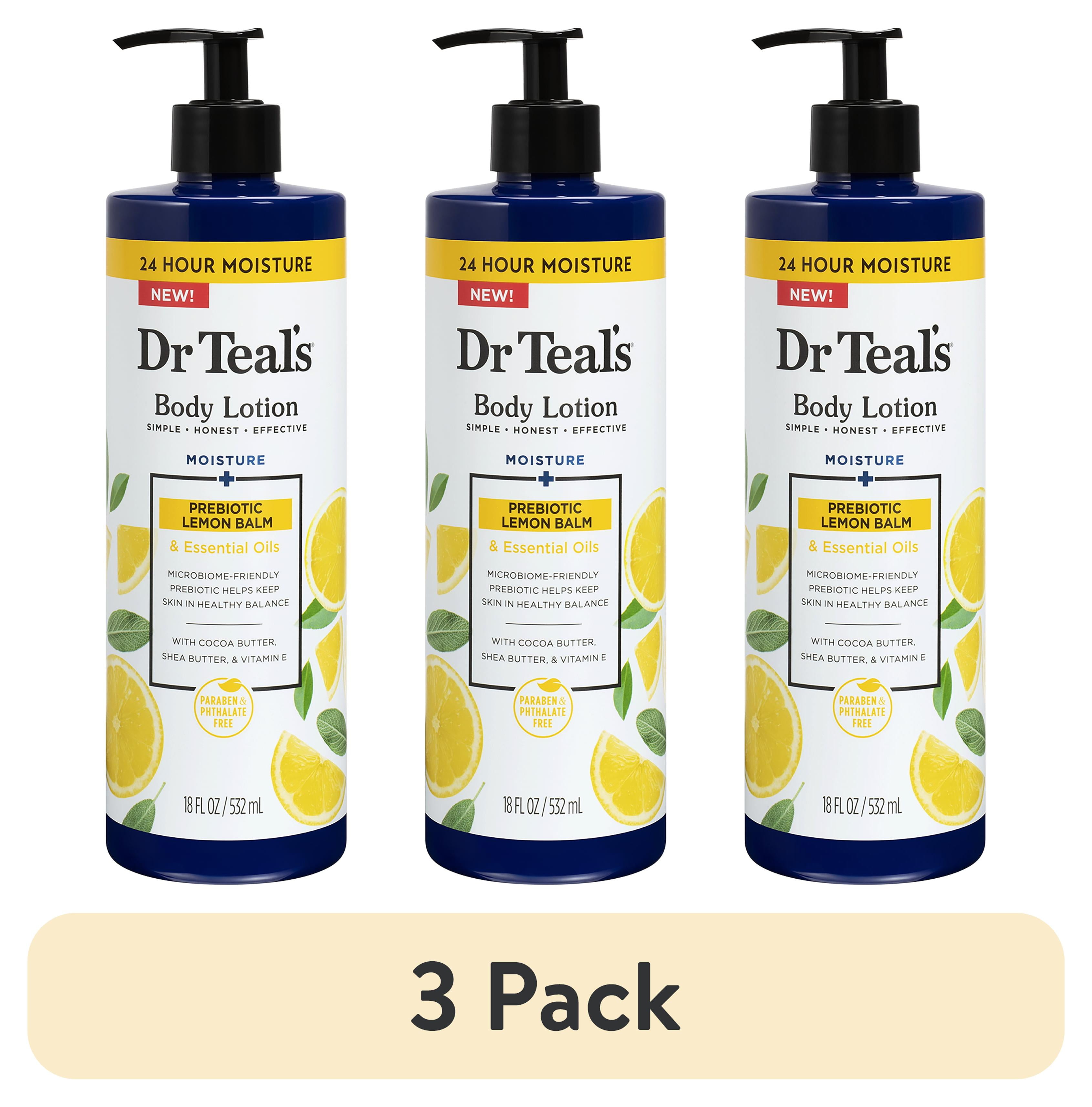 (3 pack) Dr Teal's Body Lotion with Prebiotic Lemon Balm, Sage, & Thyme Essential Oil Blend, 18 fl oz