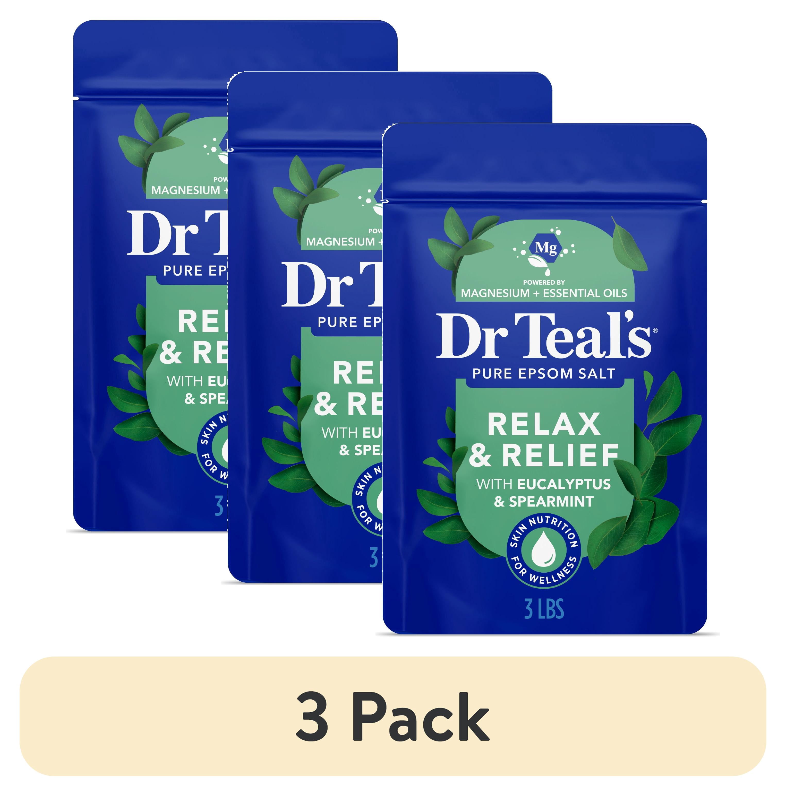 (3 pack) Dr Teal's Epsom Salt Magnesium Soak, Relax & Relief with Eucalyptus & Spearmint, 3 lbs