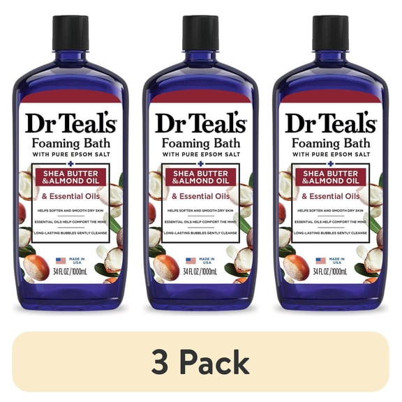 (3 pack) Dr Teal's Foaming Bath with Pure Epsom Salt, Shea Butter & Almond, 34 fl oz
