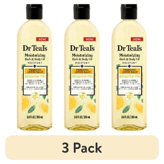 (3 pack) Dr Teal's Prebiotic Lemon Balm Moisturizing Bath & Body Oil, 8.8 fl oz