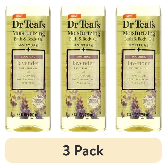 (3 pack) Dr Teal's Moisturizing Bath and Body Oil, Soothe & Sleep with Lavender Essential Oil, 8.8 fl oz