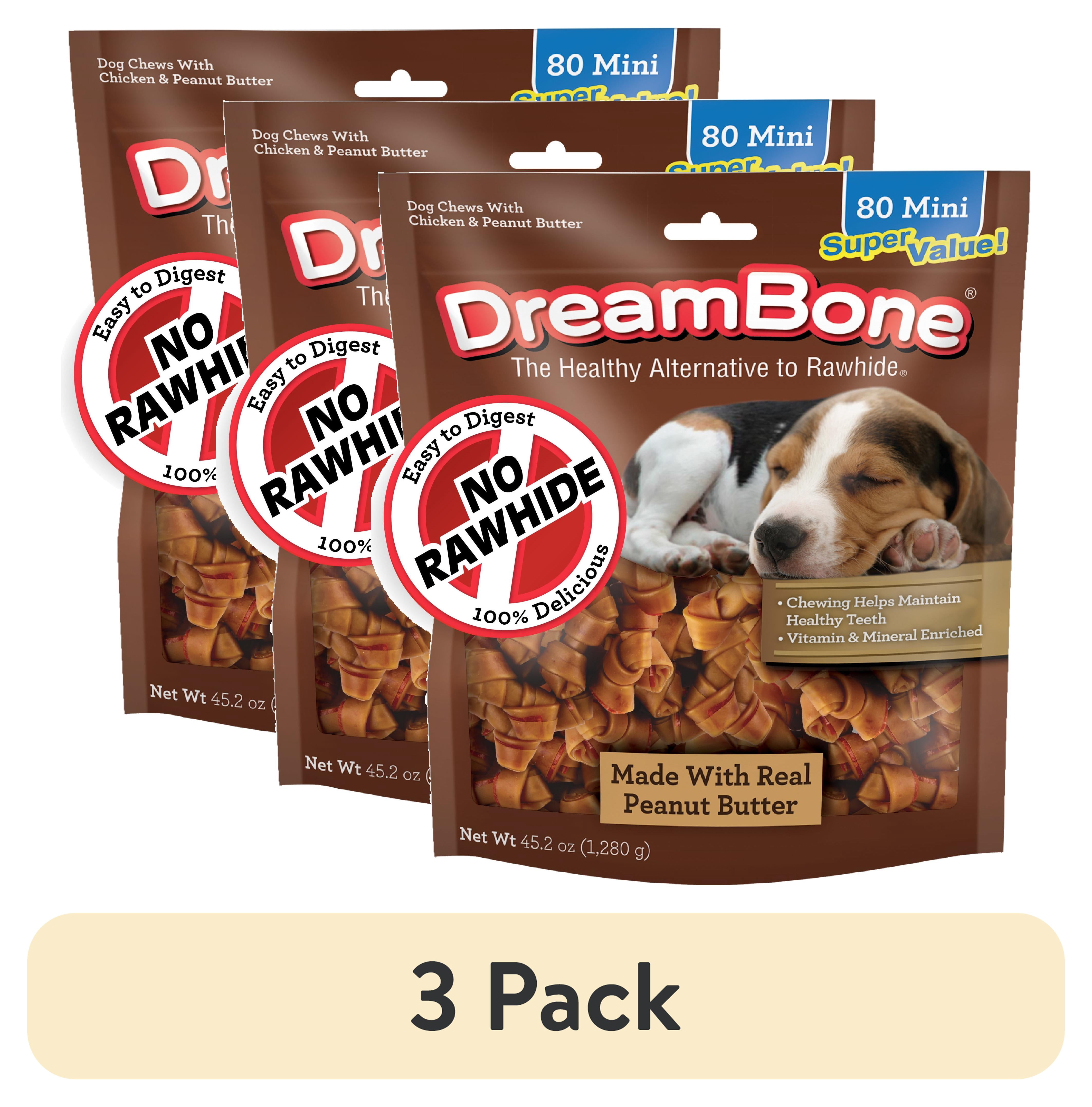 (3 pack) DreamBone Peanut Butter Flavored Rawhide-Free Dog Chews, Mini, 45.2 Oz. (80 Count)