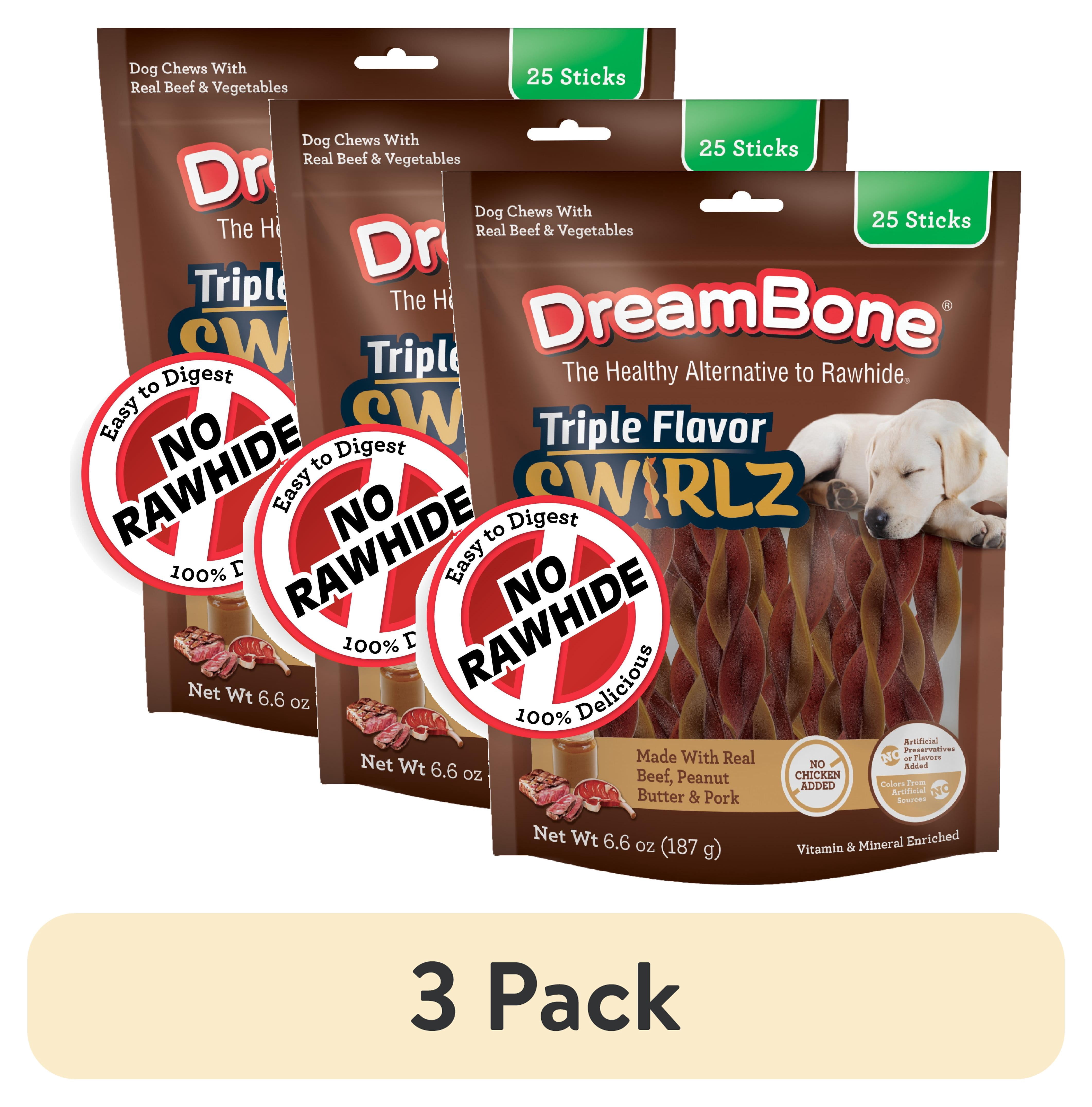 (3 pack) DreamBone Triple Flavor Swirlz with No Chicken Added, Rawhide-Free Dog Chews, 25 Count