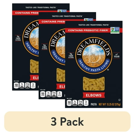 (3 pack) Dreamfields Elbows Pasta, Vegan with 5g Fiber, 13.25 oz, (Shelf Stable)