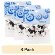 (3 pack) Dress It Up Buttons, "Mooove It!", Cow Craft & Sewing Fastener Buttons, Multi Color, 5 Pcs.