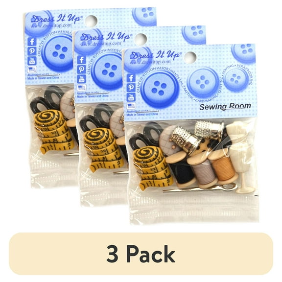 (3 pack) Dress It Up Buttons, Sewing Room, Craft & Sewing Fastener Buttons, Multi-Color, 12 Pcs.