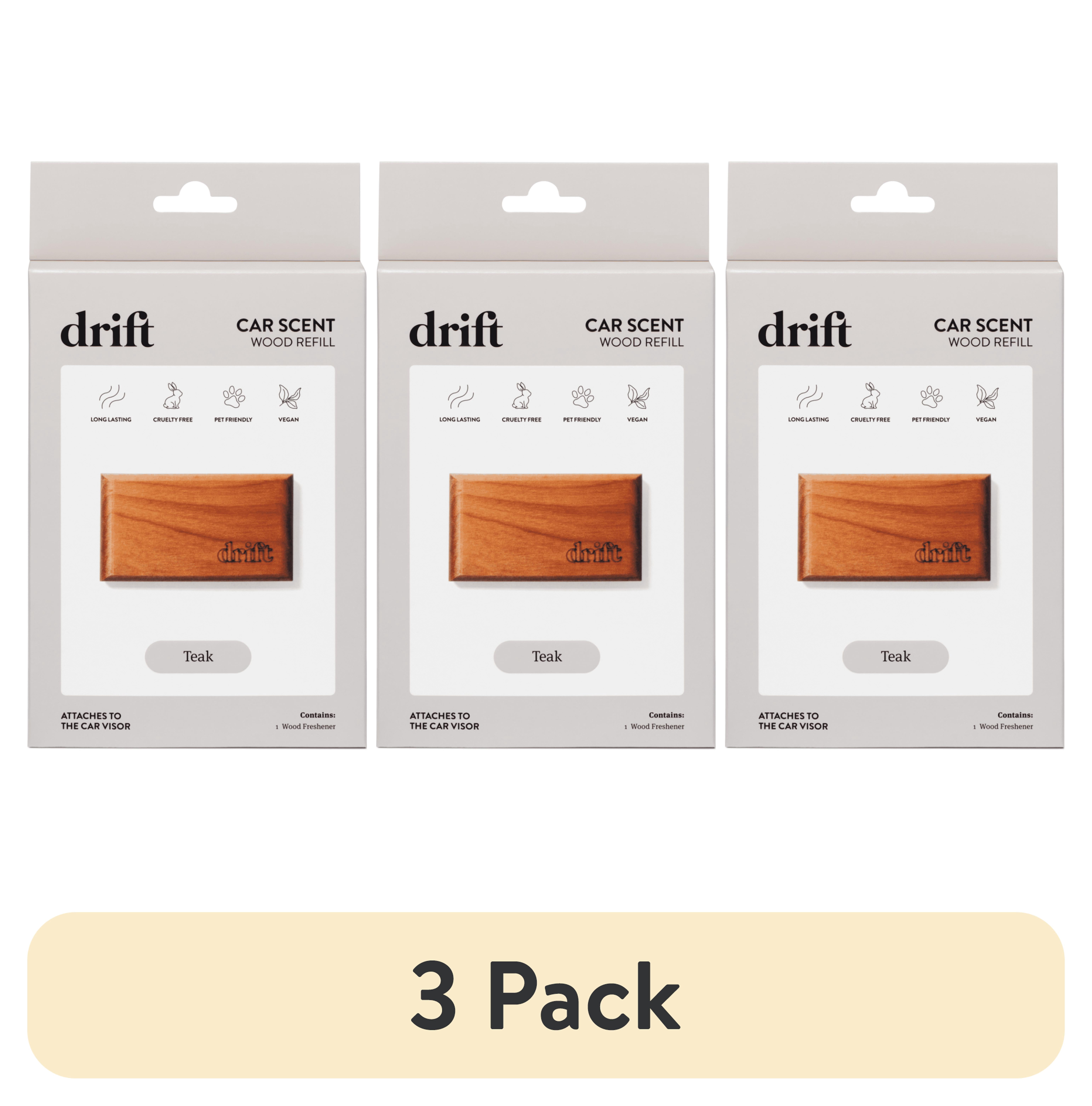 (3 pack) Drift At Walmart Wood Car Air Freshener Single Refill - Teak