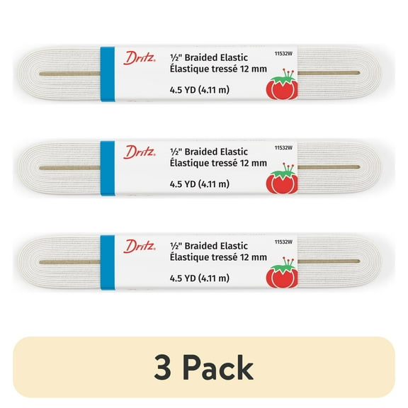 (3 pack) Dritz 1/2" Sewing & Crafting Braided Elastic White 4.5 Yards