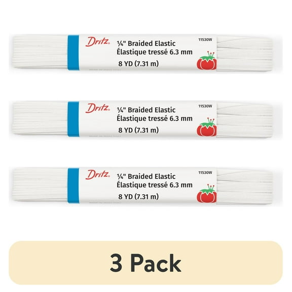 (3 pack) Dritz 1/4" Sewing & Crafting Braided Elastic White 8 Yards