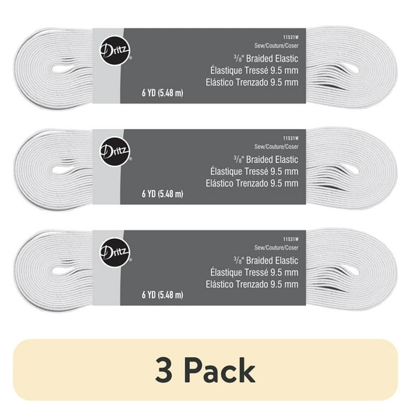 (3 pack) Dritz 3/8" Sewing & Crafting Braided Elastic White 6 Yards