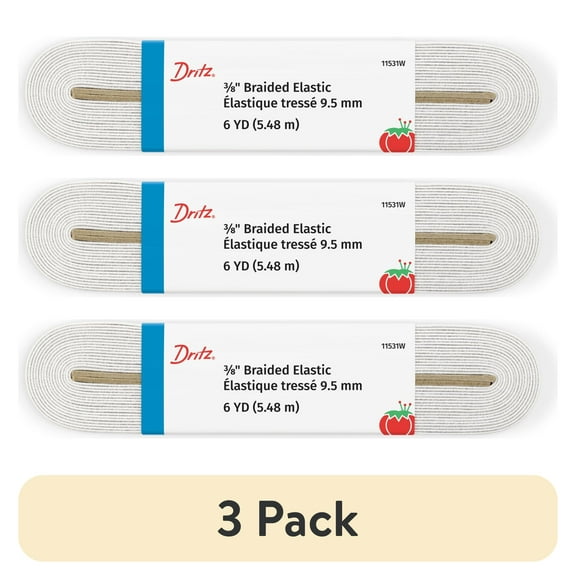 (3 pack) Dritz 3/8" Sewing & Crafting Braided Elastic White 6 Yards