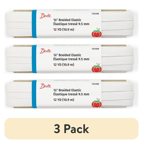 (3 pack) Dritz 3/8" Sewing & Crafting Braided Elastic White Value Pack 12 Yards