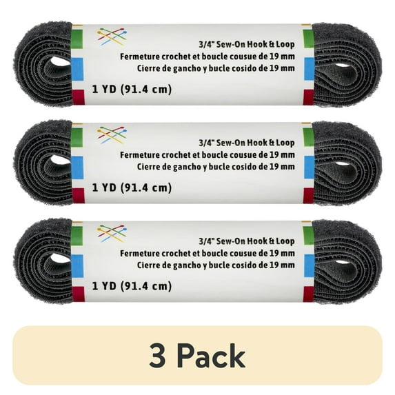 (3 pack) Hook and Loop Tape Sewing Fastener Sew Down Black 36 Inches